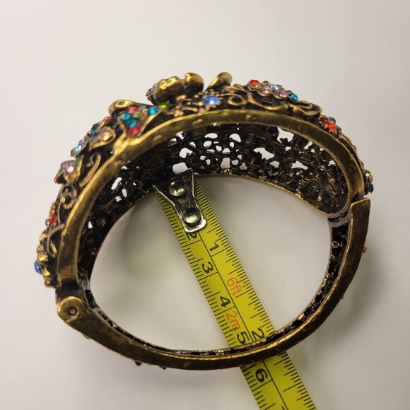 Floral Cuff Bracelet Gold Tone Multicolored Stone Cuff Bracelet- NEW - Picture 9 of 16